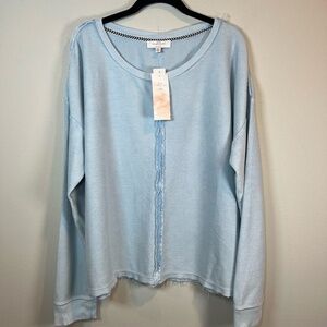 New Directions Studio Raw Seam Pullover Shirt Light Blue Textured NEW Women's XL